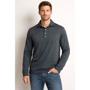 Left Coast Polo Shirt Mens L Black Peru Pima Cotton Modern Long Sleeve Tee